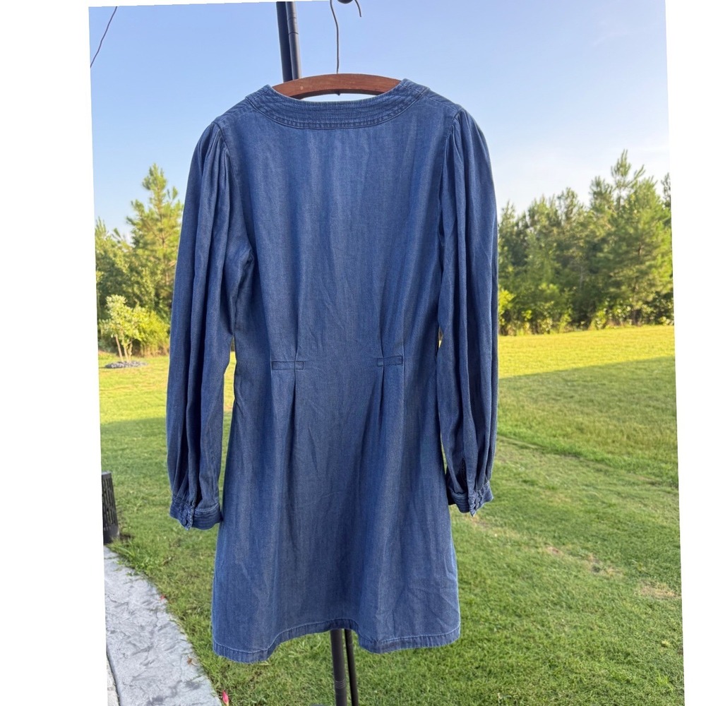 Madewell NZ187 Chambray Lyocell Button Front Puff Sleeve Mini Dress Size 2 - Picture 3 of 12